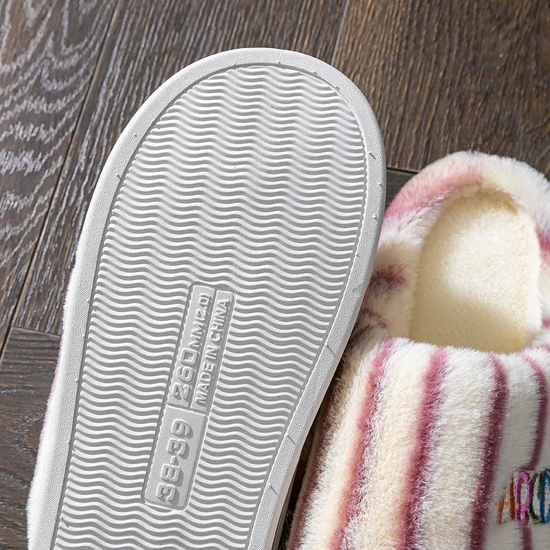 Cotton cloth vertical plush slippers in pink, green, purple, gray, coffee for men and women