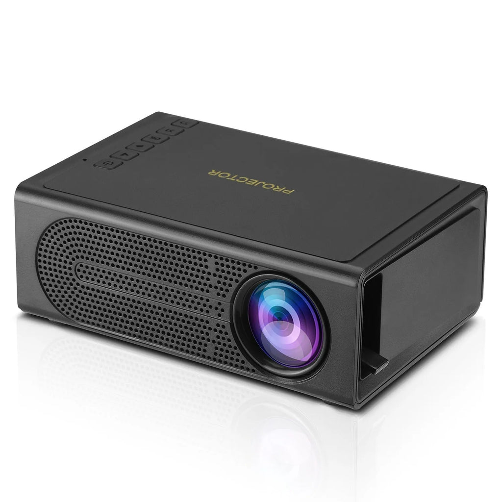 Black or white mini portable projector with wired mobile phone connection and international power plugs