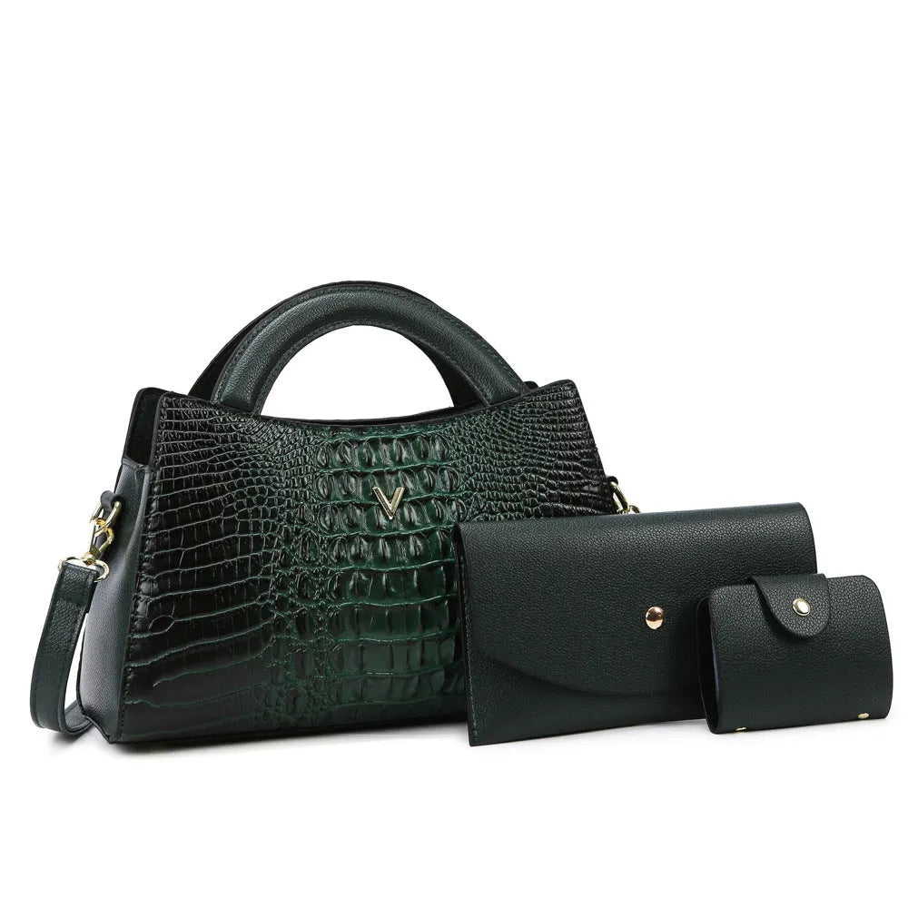 Women's crocodile pattern PU crossbody handbag in square vertical design with single shoulder strap
