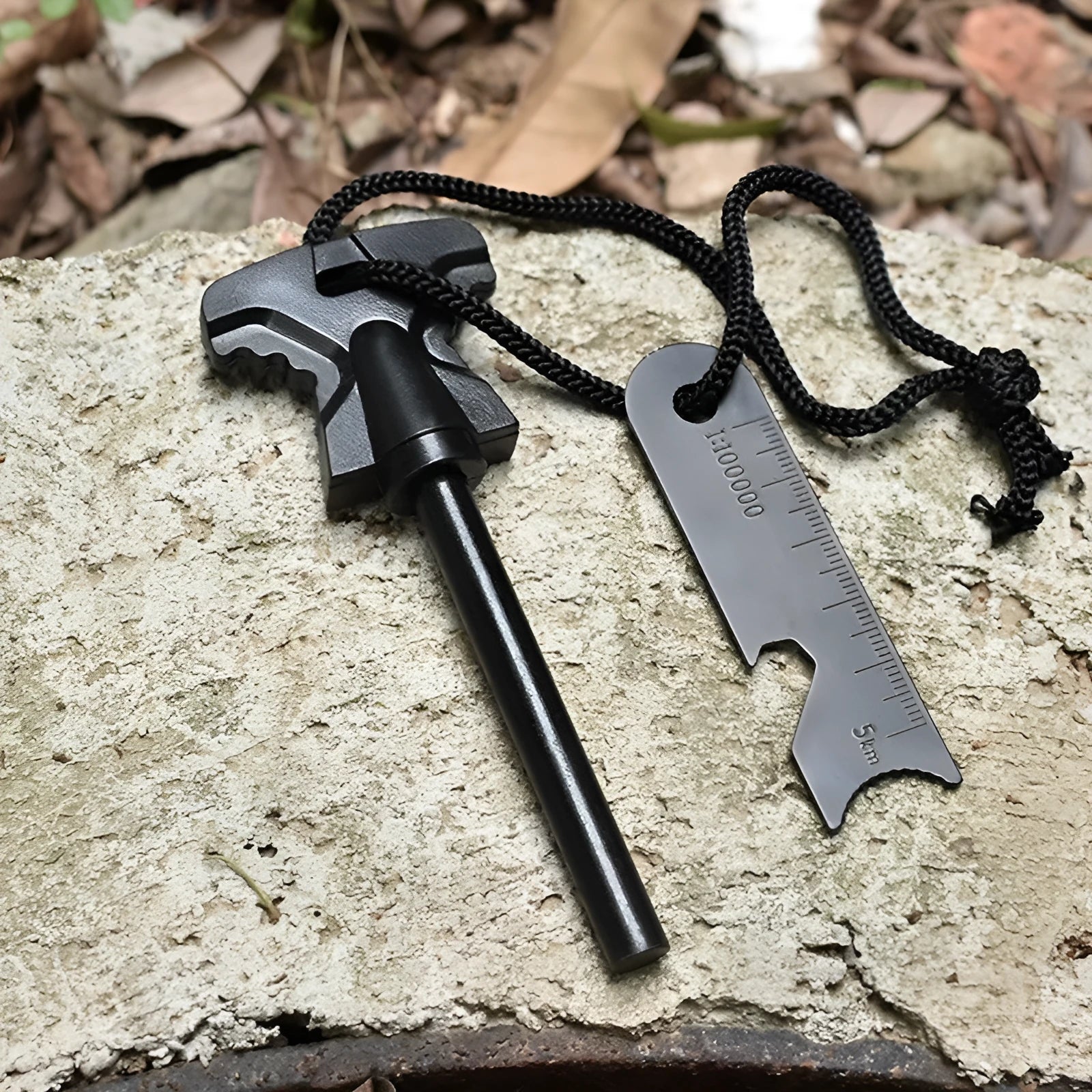 Butterfly-shaped outdoor firestone survival tool with integrated stainless steel bottle opener measuring 117mm