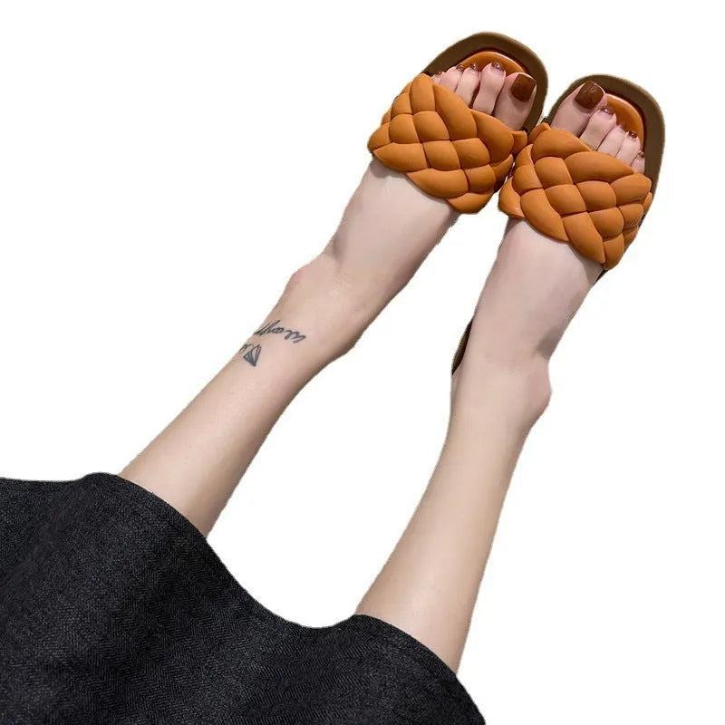 Women's plaid pattern beach sandals with thick anti-skid PVC soles in four colour options