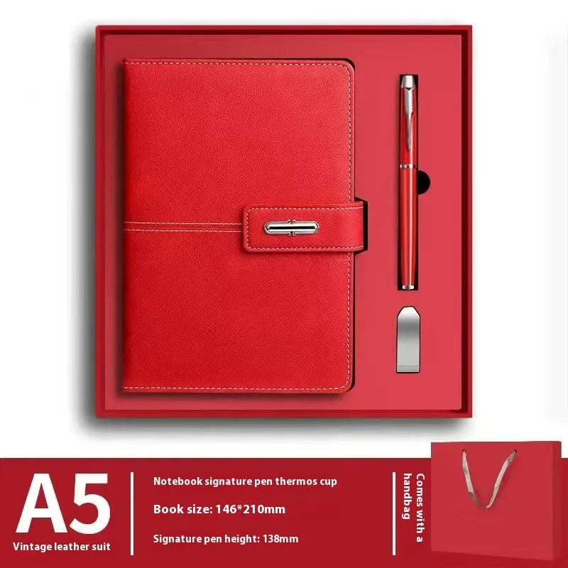 A5 notebook with PU leather cover in various colour options including black, red, green, blue, and orange