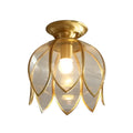 Copper ceiling lamp for corridor with glass shade, 15cm wide by 23cm high, Z style design