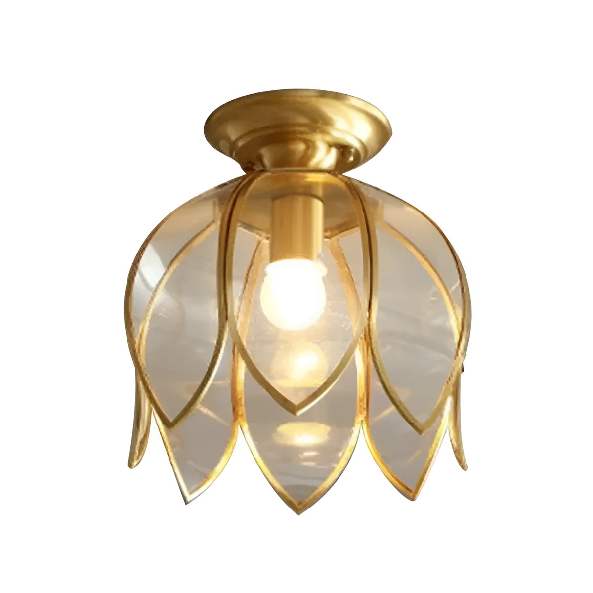 Copper ceiling lamp for corridor with glass shade, 15cm wide by 23cm high, Z style design
