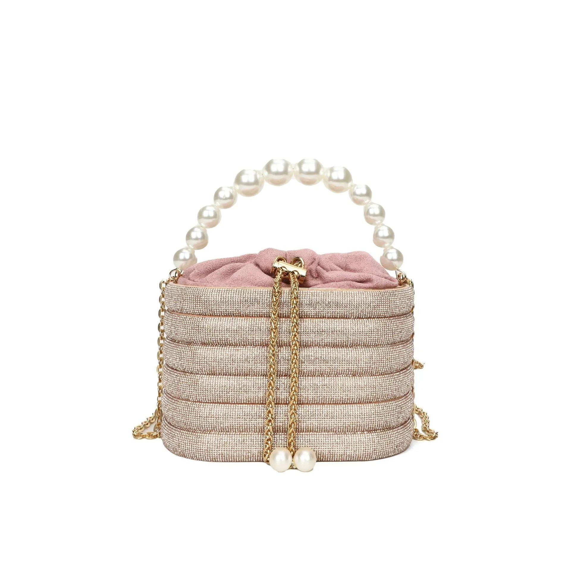 Women's European retro style crossbody bag with pearl beading decoration and one-shoulder strap