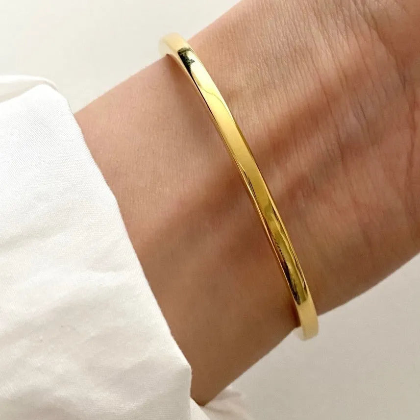Modern Sterling Silver Square Line Bracelet for Women 3mm Width Electroplated Finish Japanese Korean Style Gift Occasion Jewellery Plain Silver or 18K Gold Colour Options