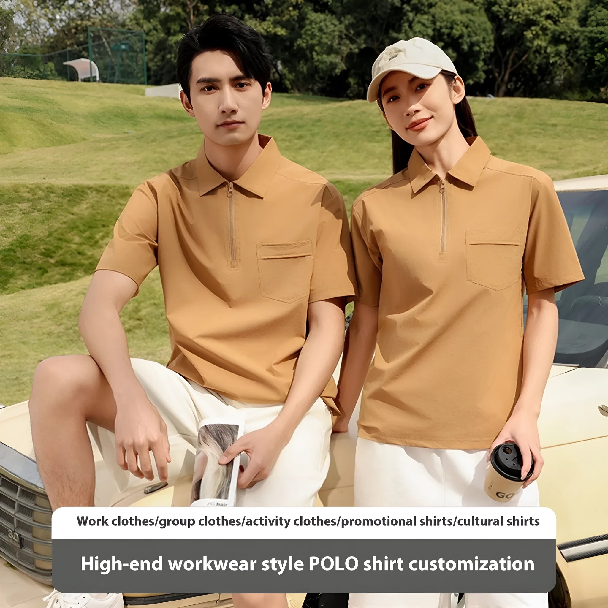 Short sleeve nylon shirt with multiple zippered pockets on the lapel, shown in silver grey.
