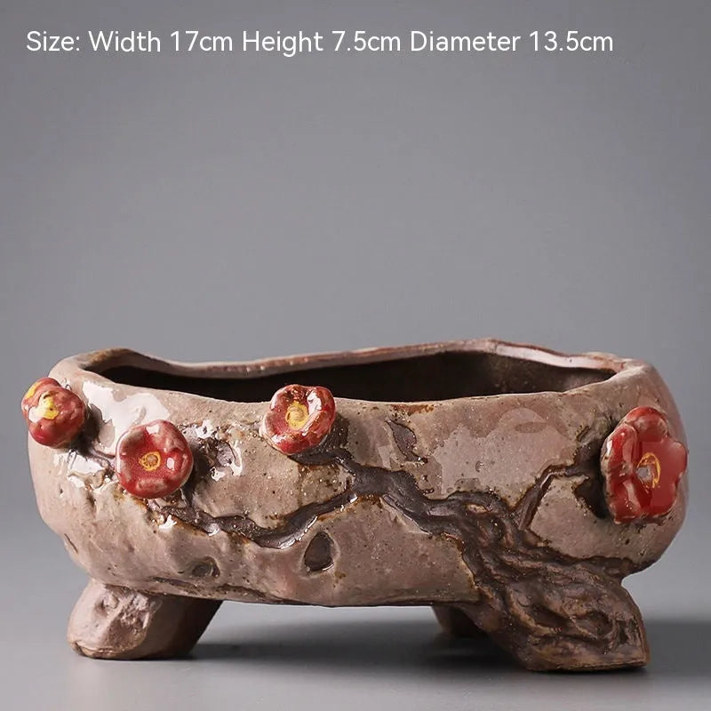 Hand-painted ceramic flowerpot with cute pastoral design for succulent plants