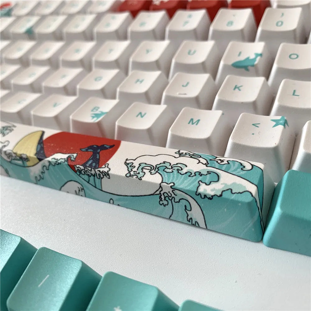 Coral Sea colour PBT keycaps for Xiao Yan mechanical keyboard with five-sided sublimation printing