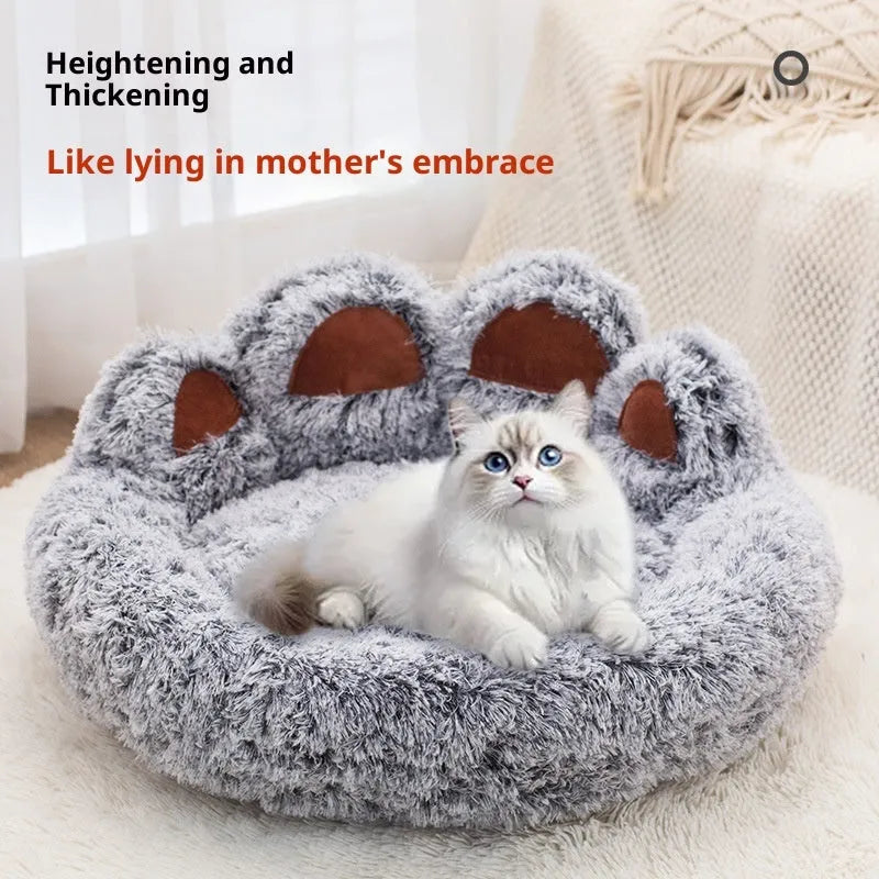 Plush kennel two-color thickened round pet bed for dogs – double silk gray hand-shaped brush nest