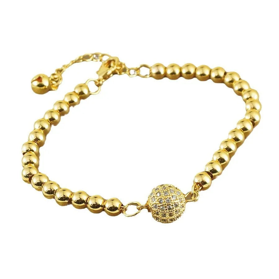 Women's copper bracelet with single ball zircon, heart shape, Arabic style, electroplated finish