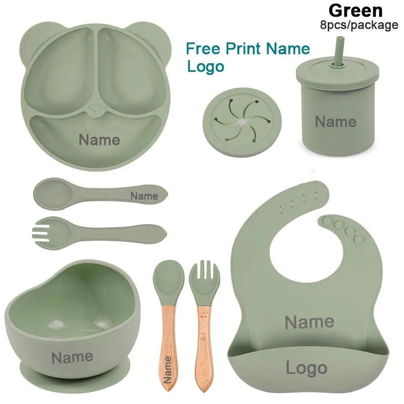 Panda Silicone children's tableware set with cat ear design cups in multiple colours on a table