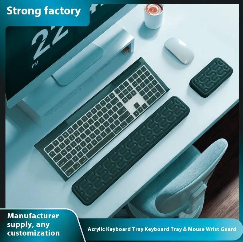Double-sided memory foam keyboard and mouse pad with wrist support in various colours.