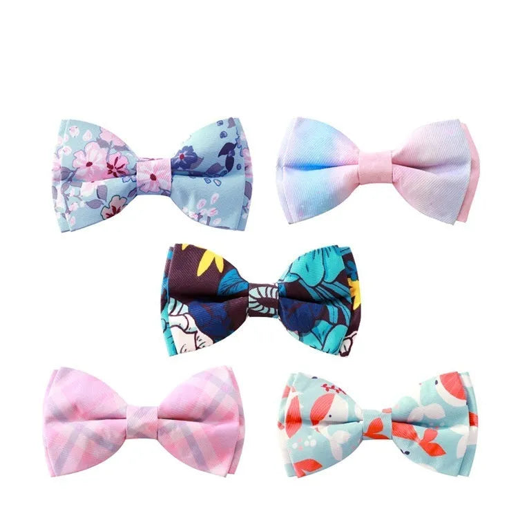 Polyester pet collar with rose gold buckle and adjustable decorative bow in multiple colour options