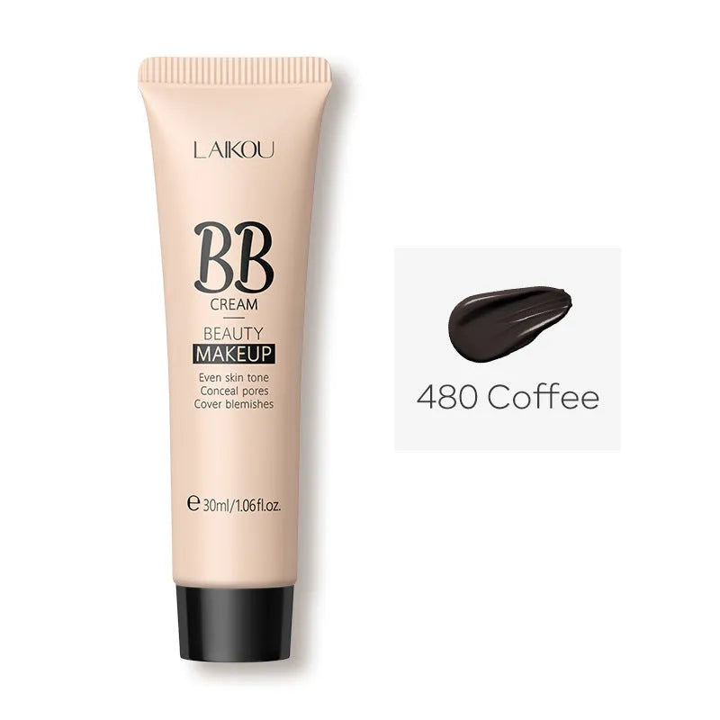 30ml tube of BB cream makeup shown with nine shade options from light to dark.
