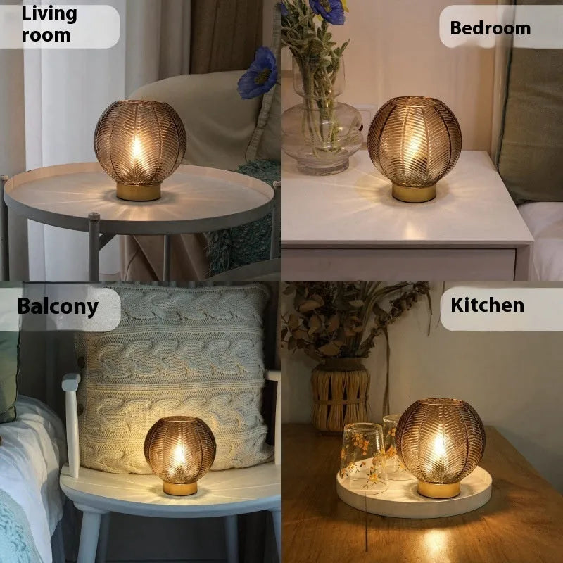 Wireless battery miniature decorative lamp with amber light in geometric stereo modern simplicity design on a tabletop