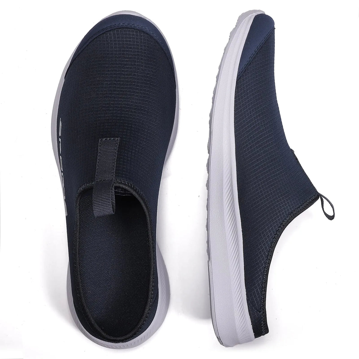 Men's breathable mesh half slippers with EVA sole in khaki colour, casual slip-on style