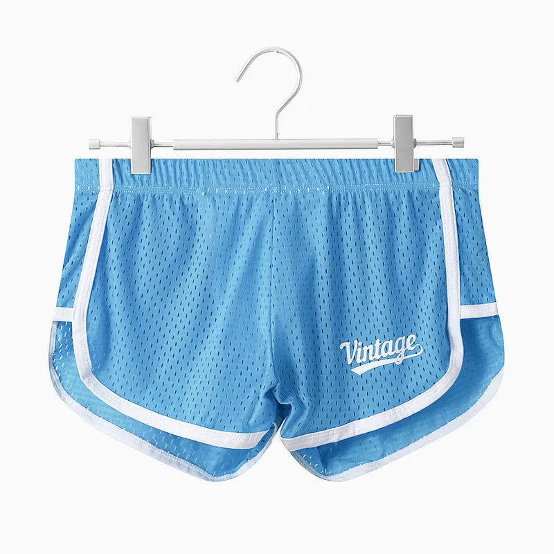Ice silk men's quick-drying breathable mid waist underwear in multiple colours on a size chart.