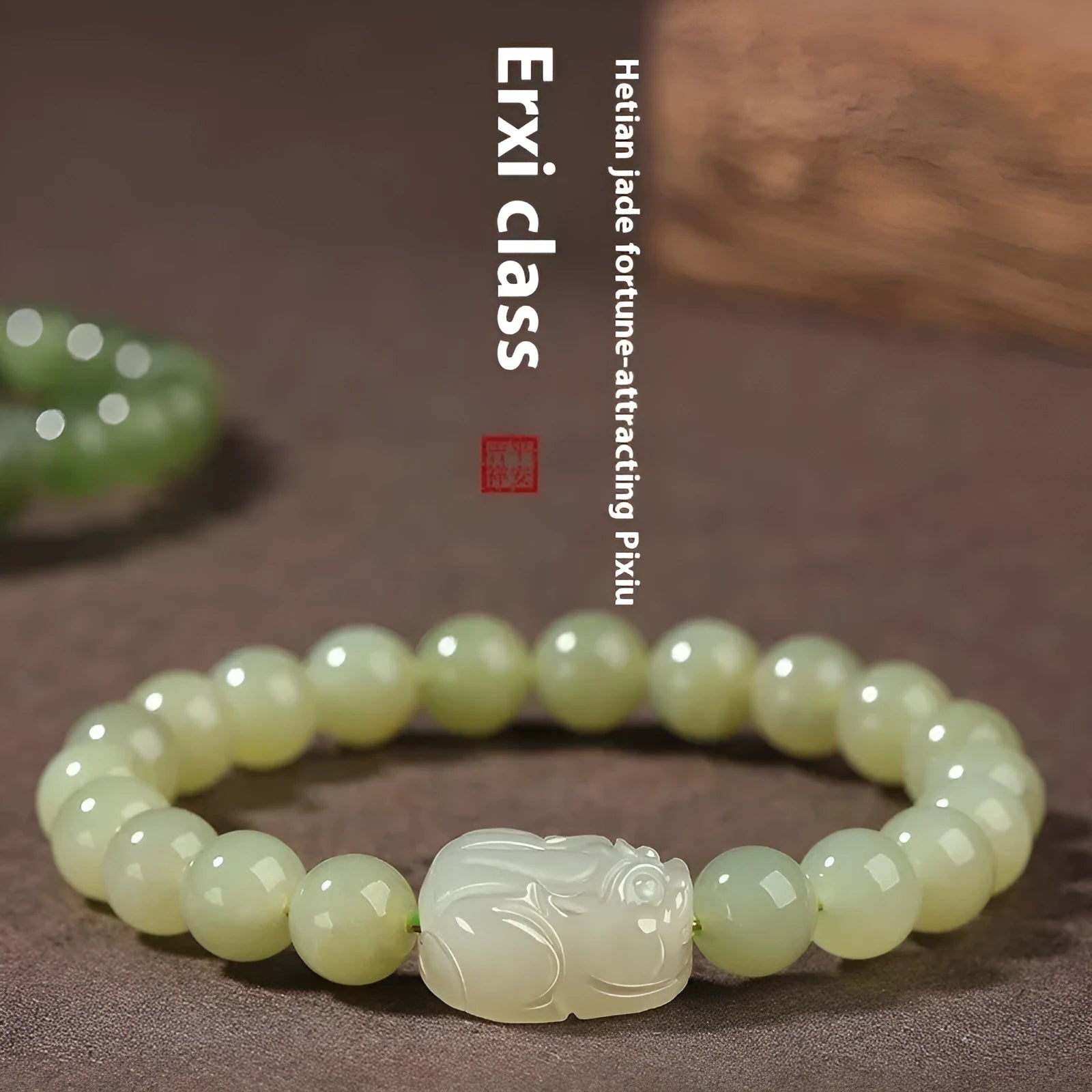 Grey Hetian jade ethnic style bracelet for women with polished beads