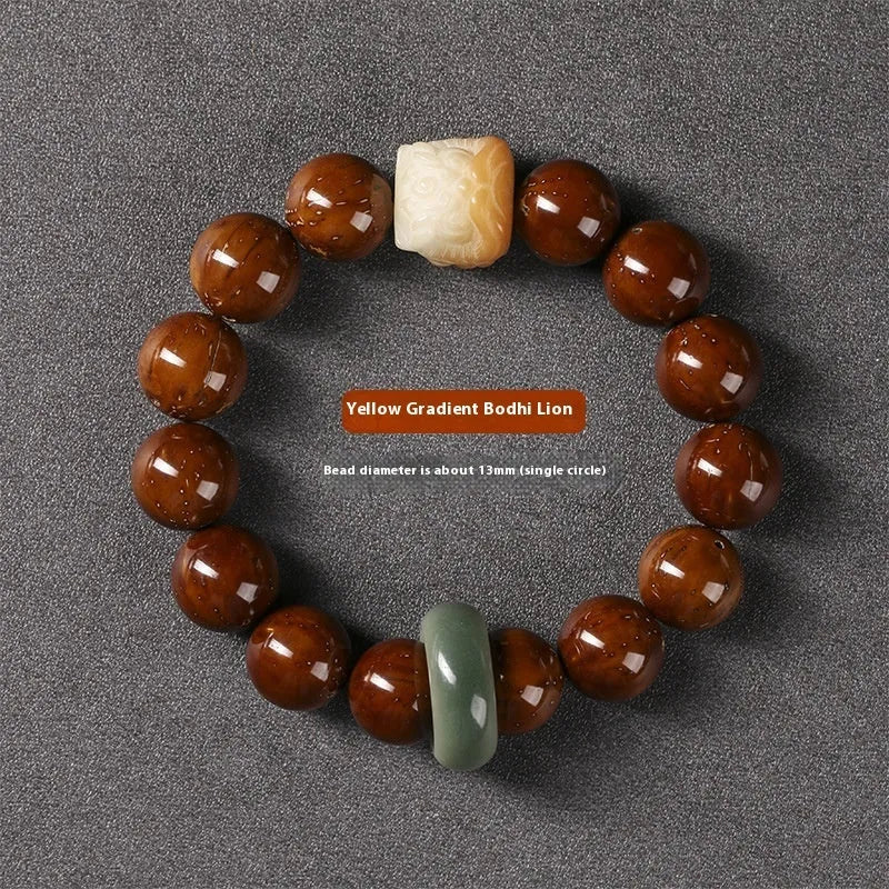 Hand-woven ivory nut lion round beads bracelet with 13mm beads and retro national style design
