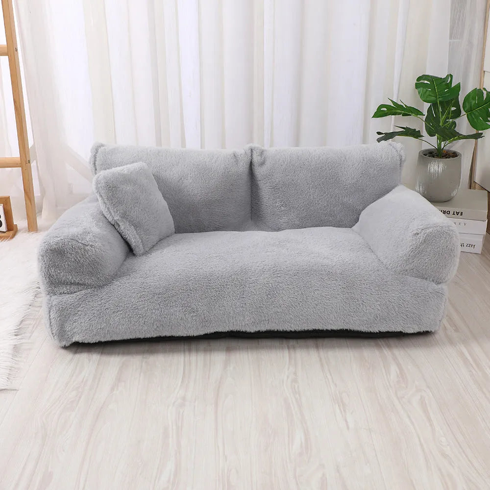 Rabbit plush pet sofa nest in khaki, three colour options, six sizes from S to XXXL for dogs
