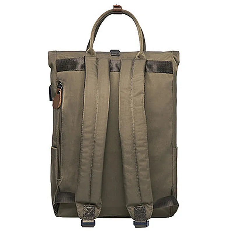 Casual black polyester backpack with a cover flap, shown with a laptop pocket and internal organisation.