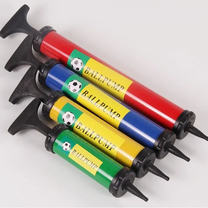 Manual plastic inflator pump for balls and balloons in mixed colours with hand push design