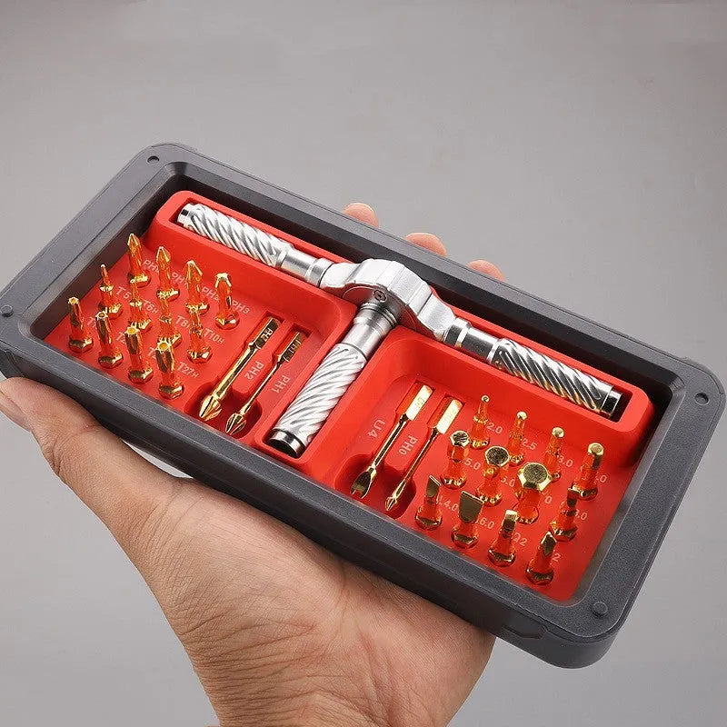 30-piece ratchet screwdriver combination set with aluminium alloy handle and assorted bits