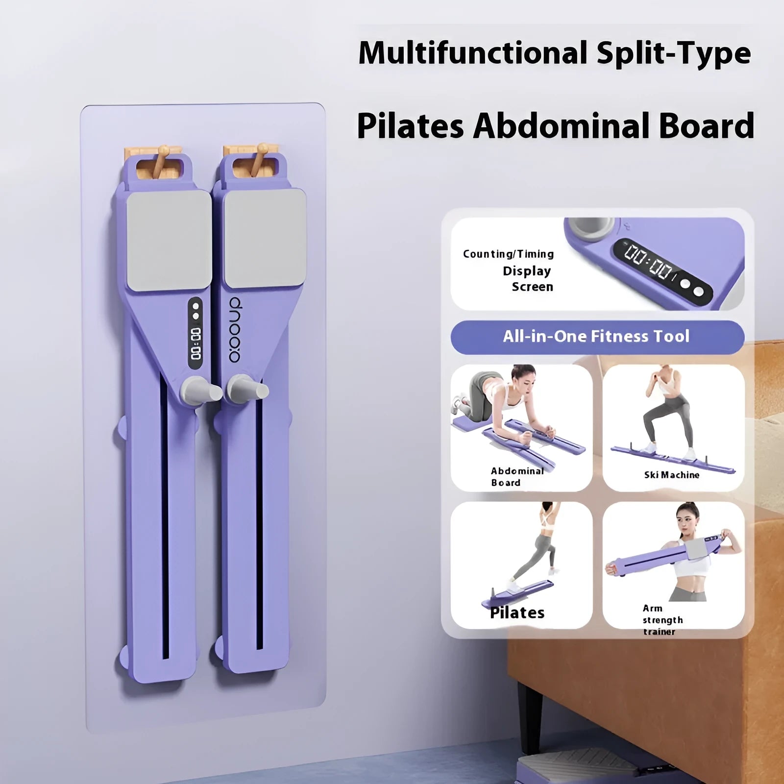 Split skiing machine trainer with PP construction in pink or purple colour options for home fitness and bodybuilding