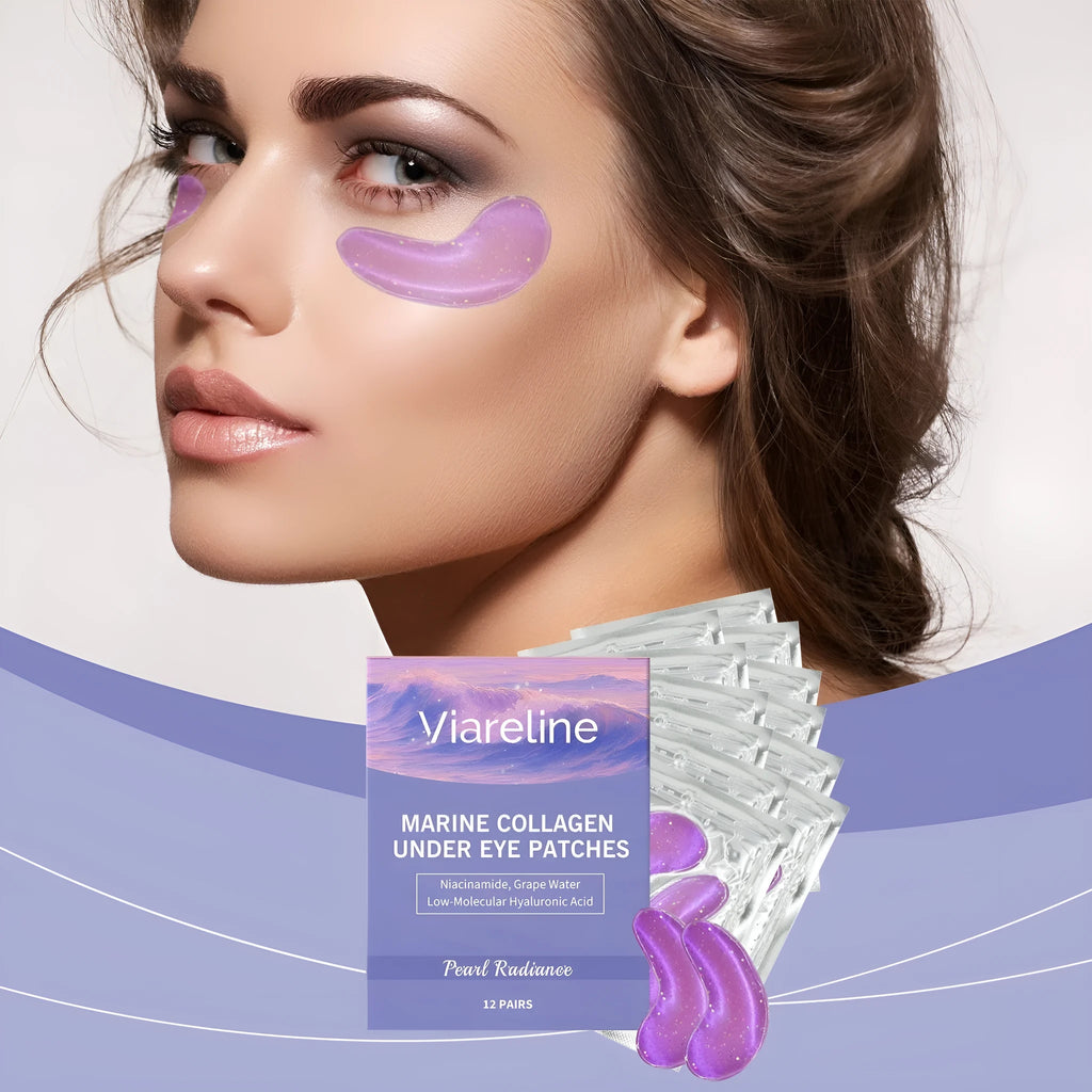 Collagen eye mask pack containing 12 pairs for daily moisturising skincare.
