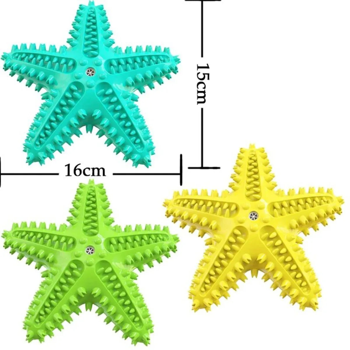 Blue starfish-shaped TPR dog chew toy with textured surfaces for dental cleaning