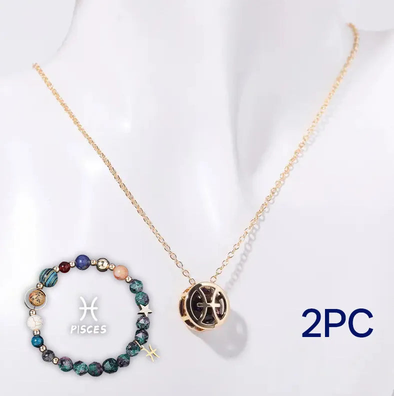 Natural stone beaded necklace and bracelet set with adjustable cords in gemstone materials