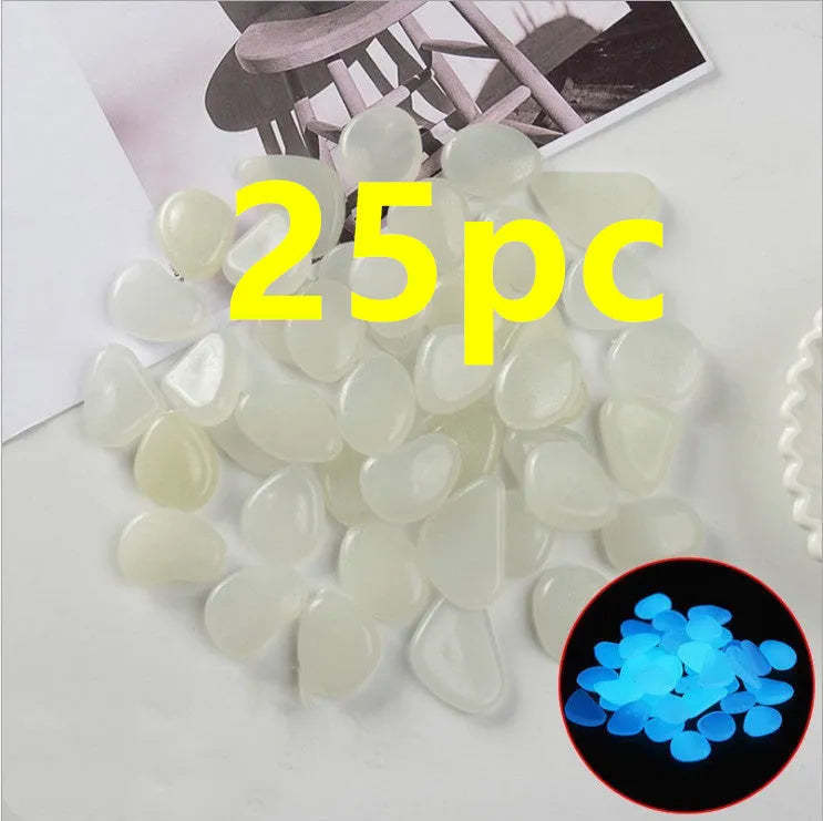 Luminous fluorescent aquarium and garden pebbles in mixed colours including dark purple, yellow, light blue, pink, orange