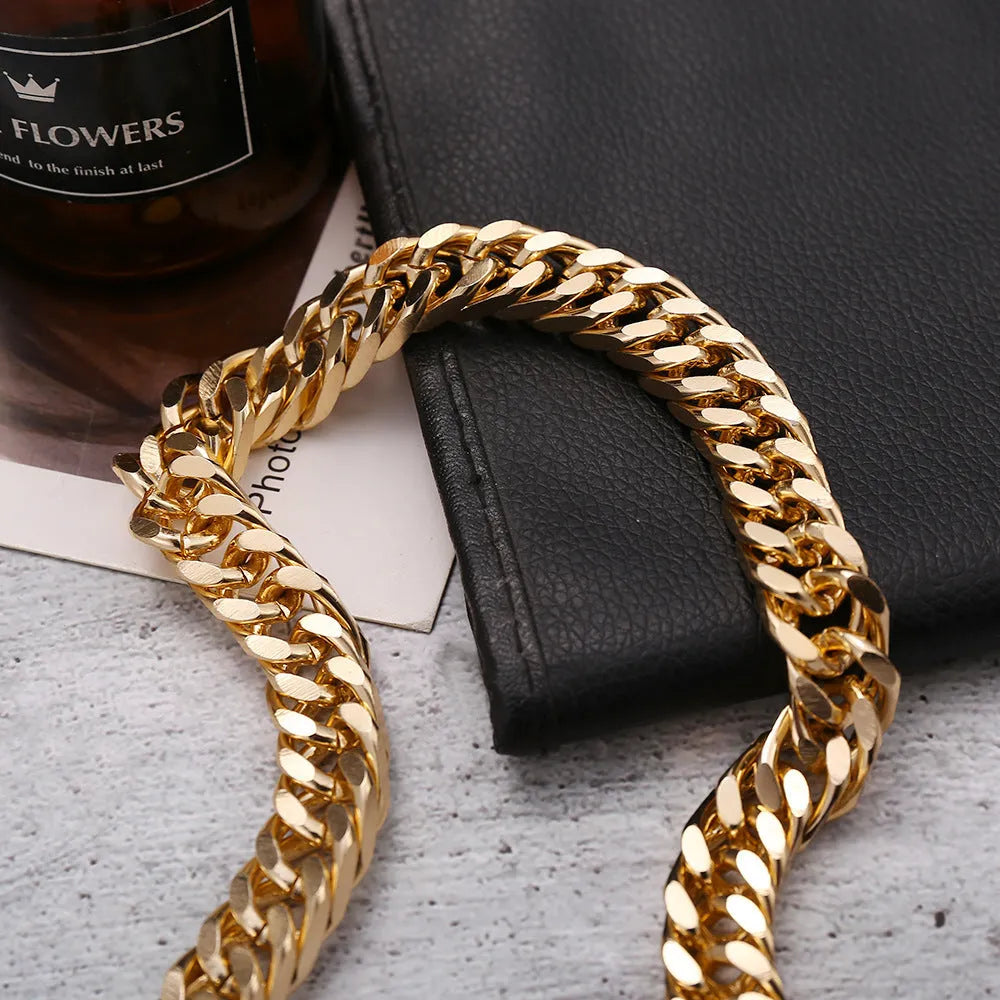 Gold electroplated thick chain necklace for women, measuring 32cm long and 6cm wide.
