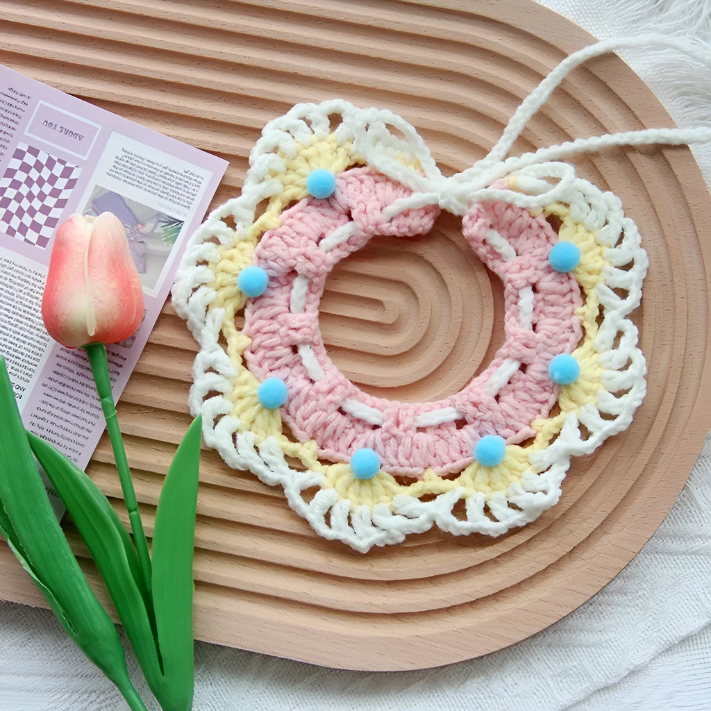 Handmade embroidered cotton scarf collar for small dog photo decoration in colourful print design