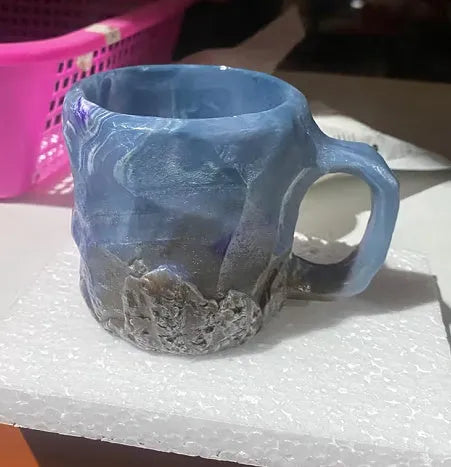 Resin mineral crystal coffee mug with handle showing clear design and colour options