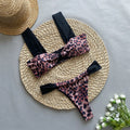 Women's leopard print bikini set with tube top and split panties swimwear