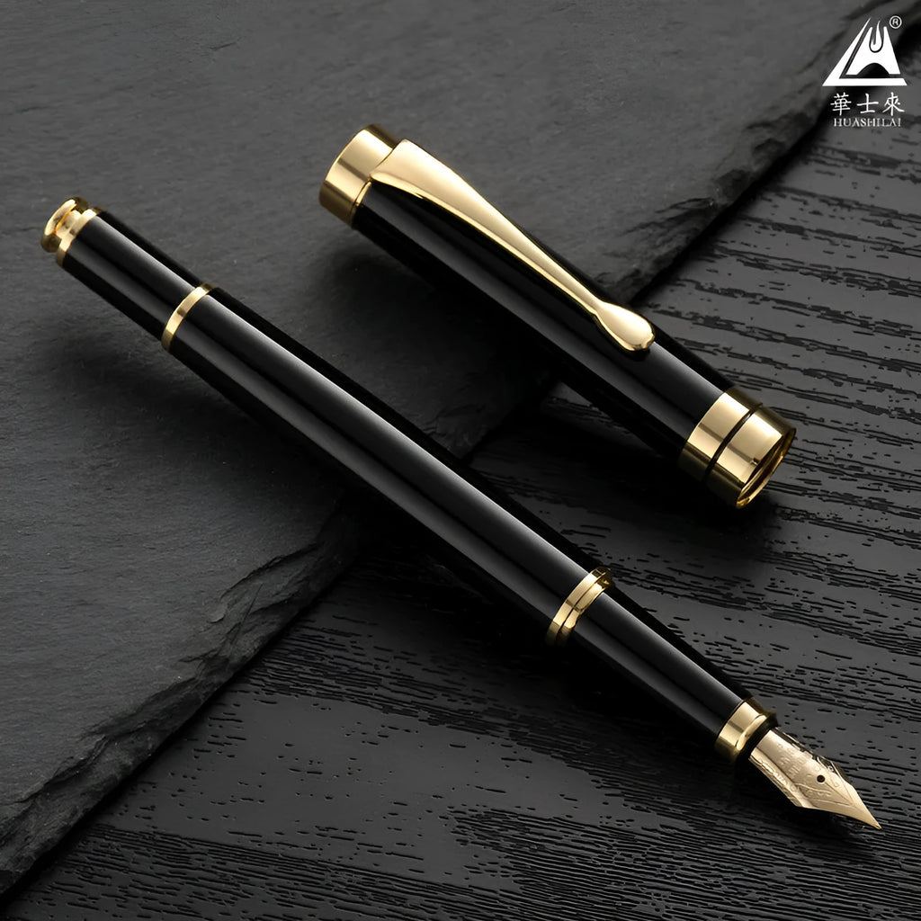 Metal fountain pen with gold clip and 0.5mm F nib for calligraphy practice