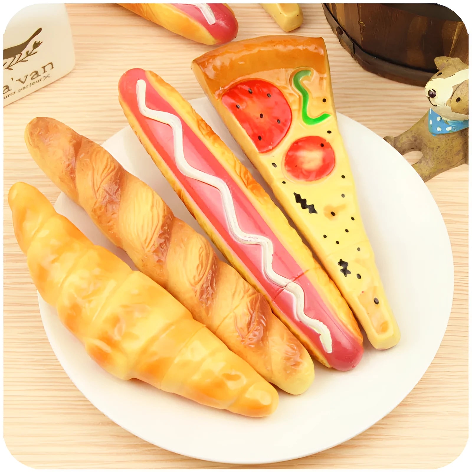Simulation pizza ballpoint pen with realistic food styling and magnet on a white background