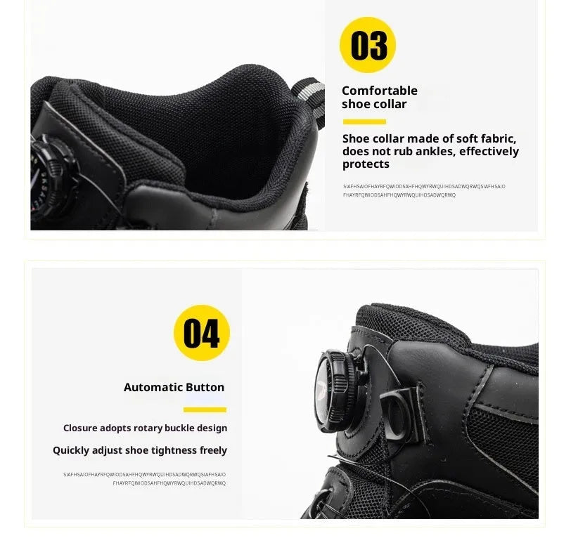 JK7926 black winter high-top PVC labour safety shoes with steel toe cap and rubber sole, side view