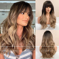 Air Bangs Big Wave Long Curly Hair Gradient Wig in Japanese silk natural style