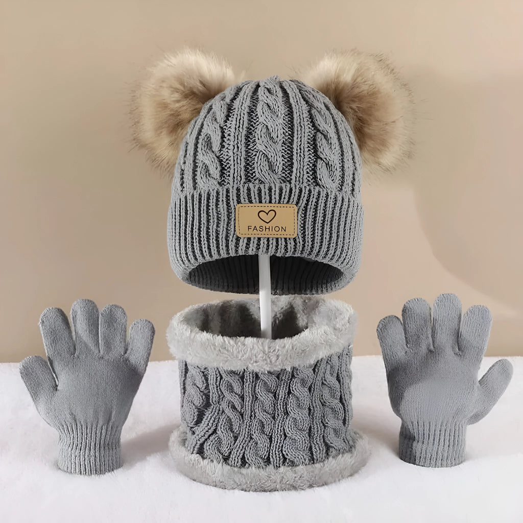 Children's hat scarf gloves three-piece set in acrylic, dome hat, scarf and gloves in pink, gray, lotus root, black, white, camel