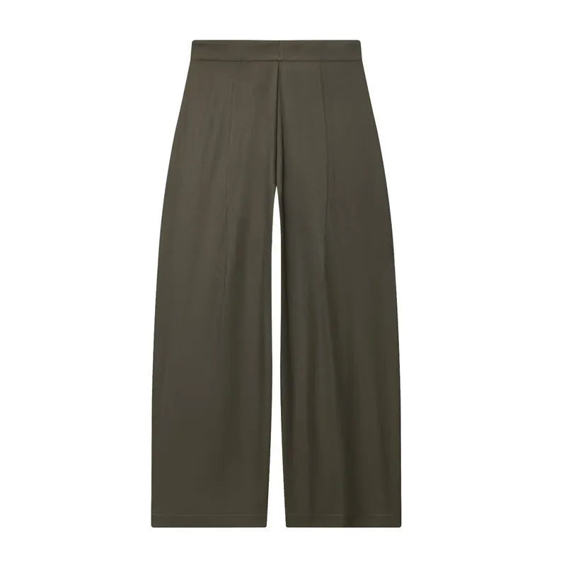 Women's belt coat and pleated trousers set in solid colour, polyester blend, long sleeves, button front