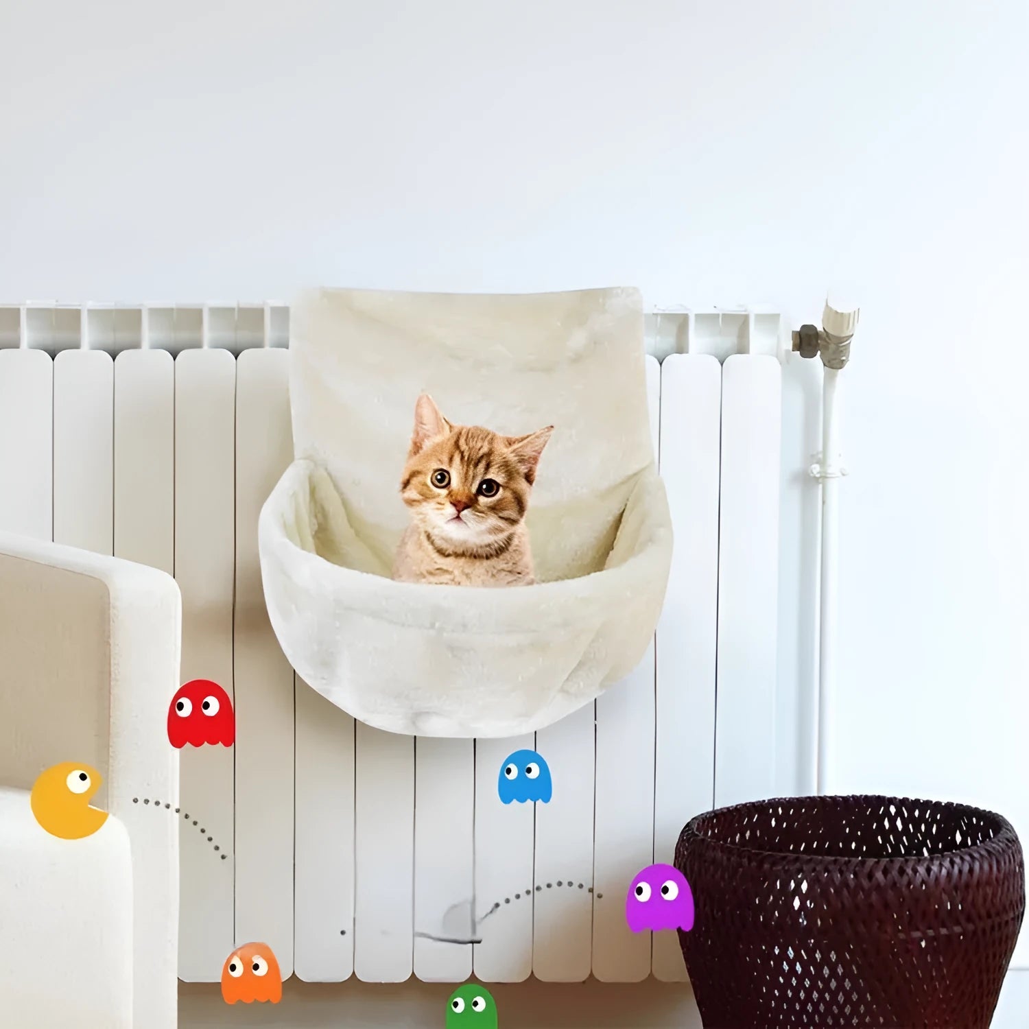 Iron frame cat hammock with fleece cloth in neutral colour options