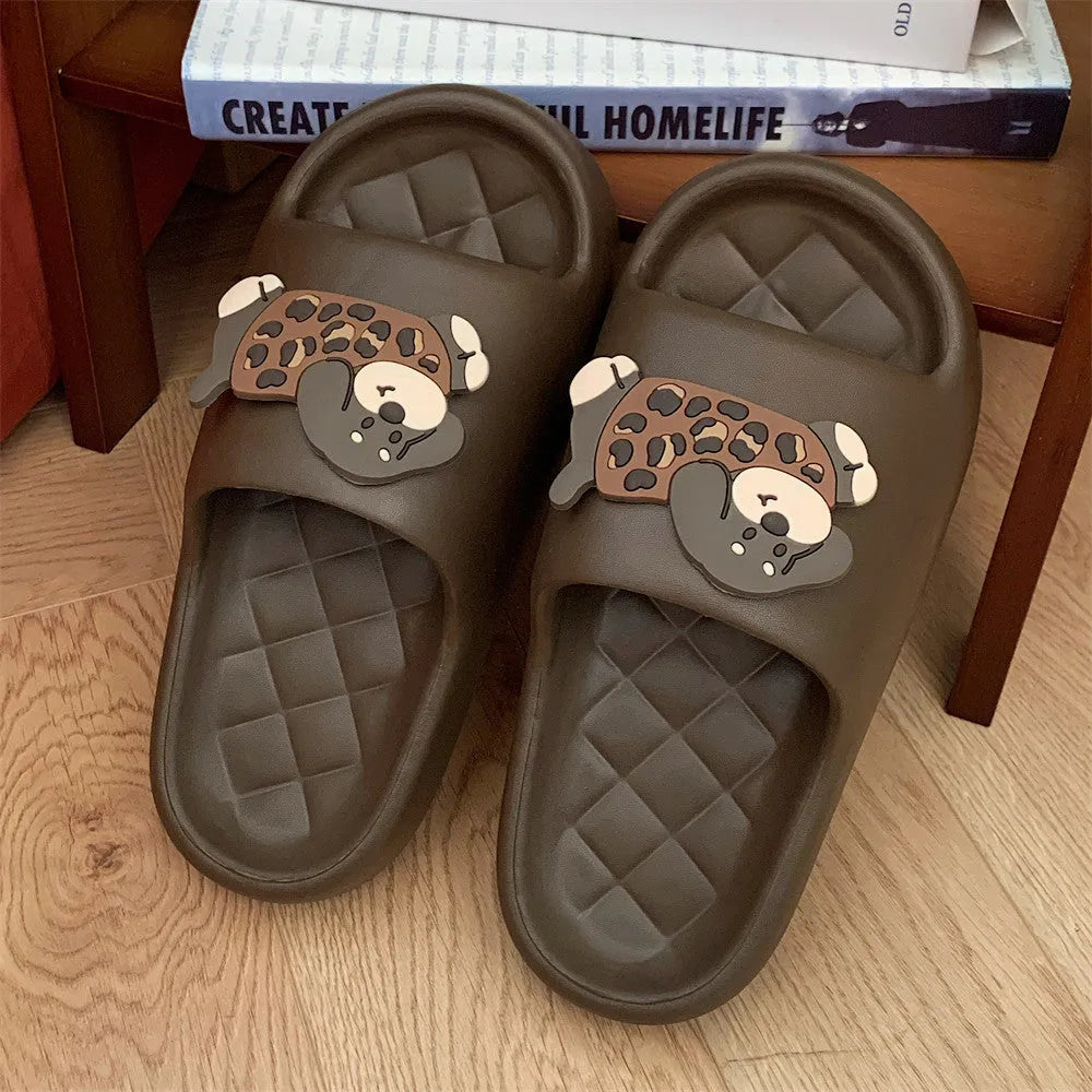 EVA couple leisure sandals with thickening sole in leopard puppy pattern design