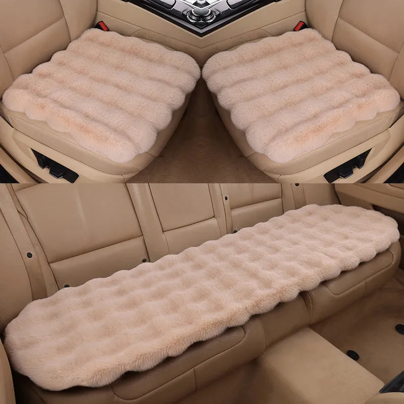 Bubble velvet rabbit plush car cushion three-piece set for five-seat cars without backrest in grey