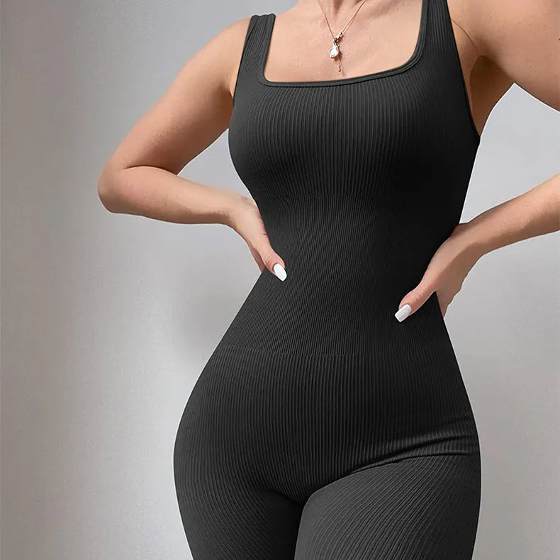Beige women's suspender tank top tights with long sleeves, button details, and an elasticated waist.
