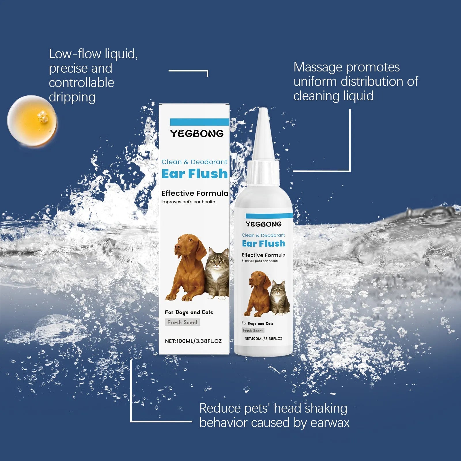 100ml bottle of cat and dog ear cleaner liquid for gentle earwax removal