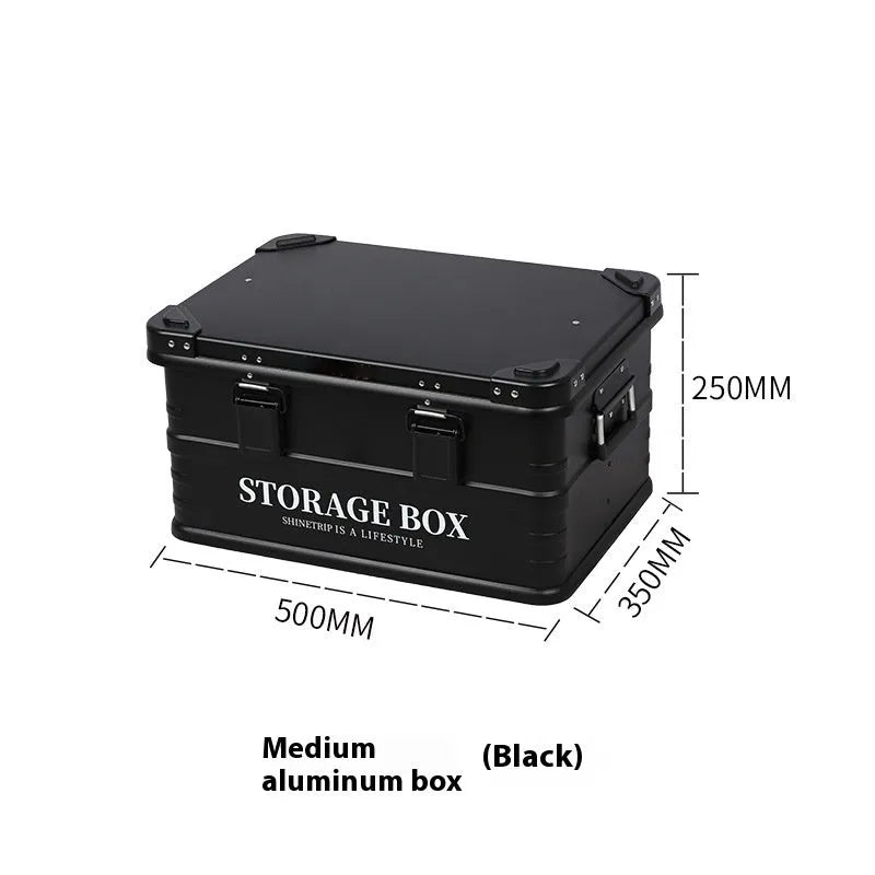 Waterproof vehicle-mounted storage box in army green, black and grey sand green colours showing medium and large sizes