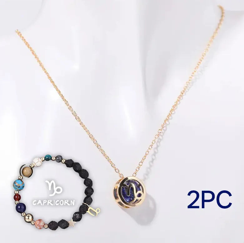 Natural stone beaded necklace and bracelet set on elastic cord.